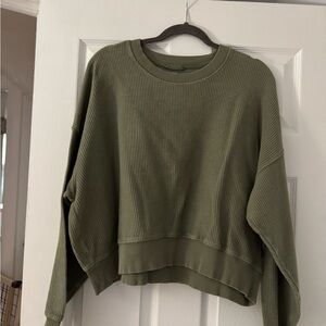 aerie Olive Green Ribbed Crewneck Top